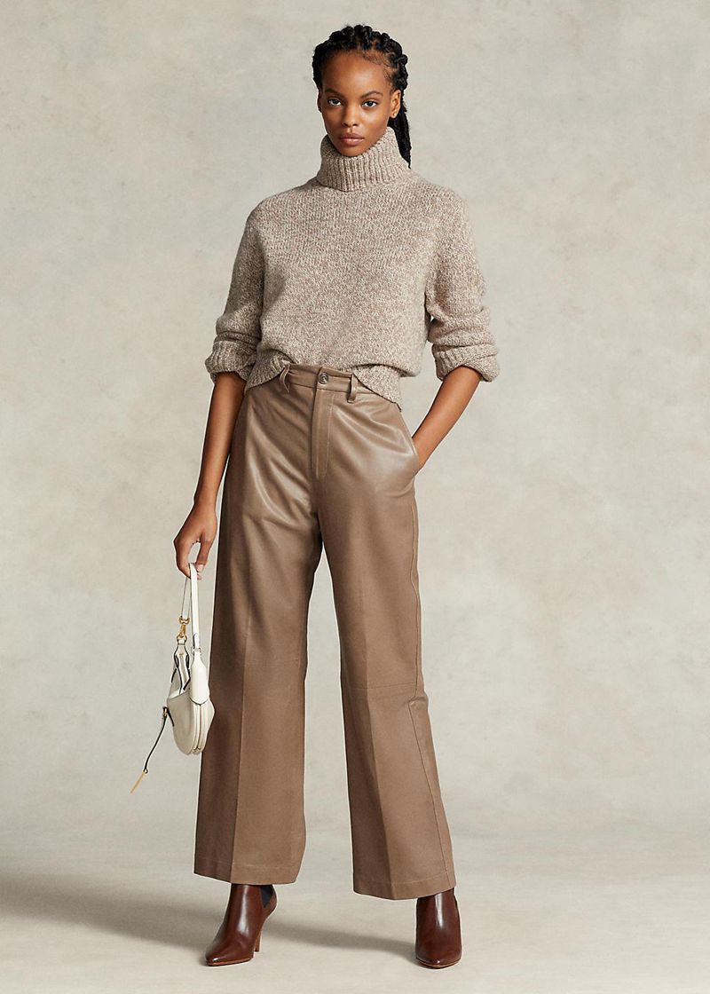 ポロ ラルフ ローレン パンツ レディース ブラウン Lambskin Cropped Wide-leg IFGCA4917